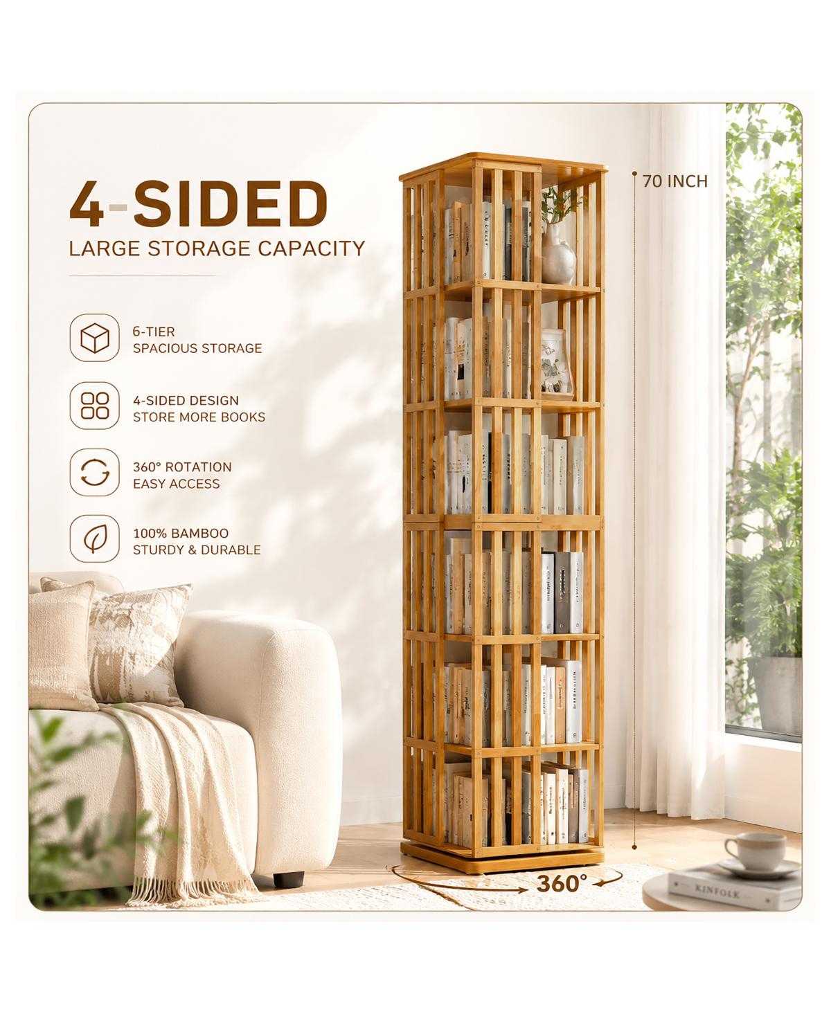 Streamdale Furniture 6-Tier 360 Rotating Bamboo Bookshelf Floor Standing Storage Rack