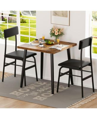 3 Piece Dining Table Set for 2 Space Saving Wood and Metal Table with 2 Upholstered Chairs Perfect for Apartments and Breakfast Nooks
