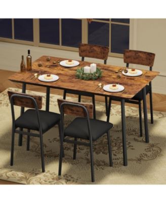 Dining Table Set for 4 with 4 Upholstered Chairs, With Beveled Edge Design, Wood Kitchen Table Chairs Set for Dining, Kitchen Room, Apartment