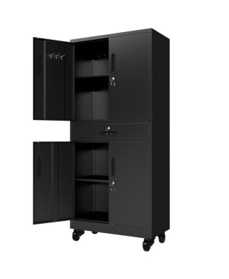 71" Metal Storage Cabinet with Drawer, Locking Doors, Shelves and Pegboard