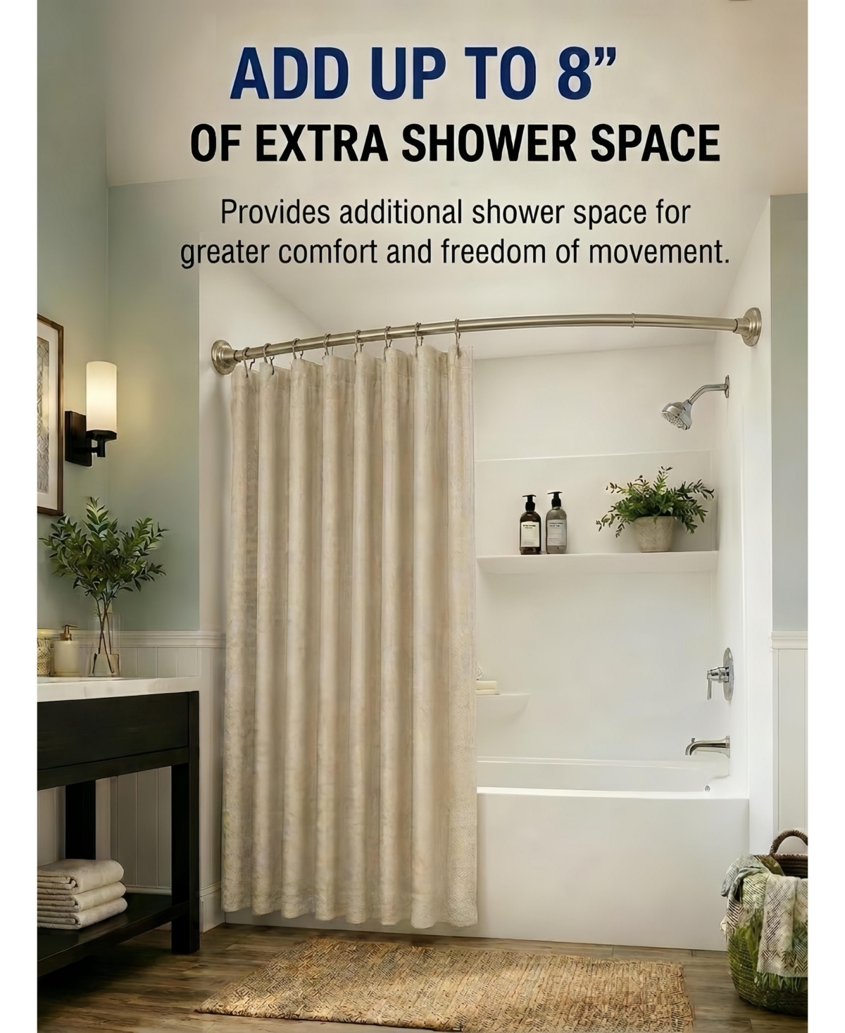 Utopia Alley 45-72" Wall Mounted Single Curved Shower Rod, Rust-Proof, Need Drilling