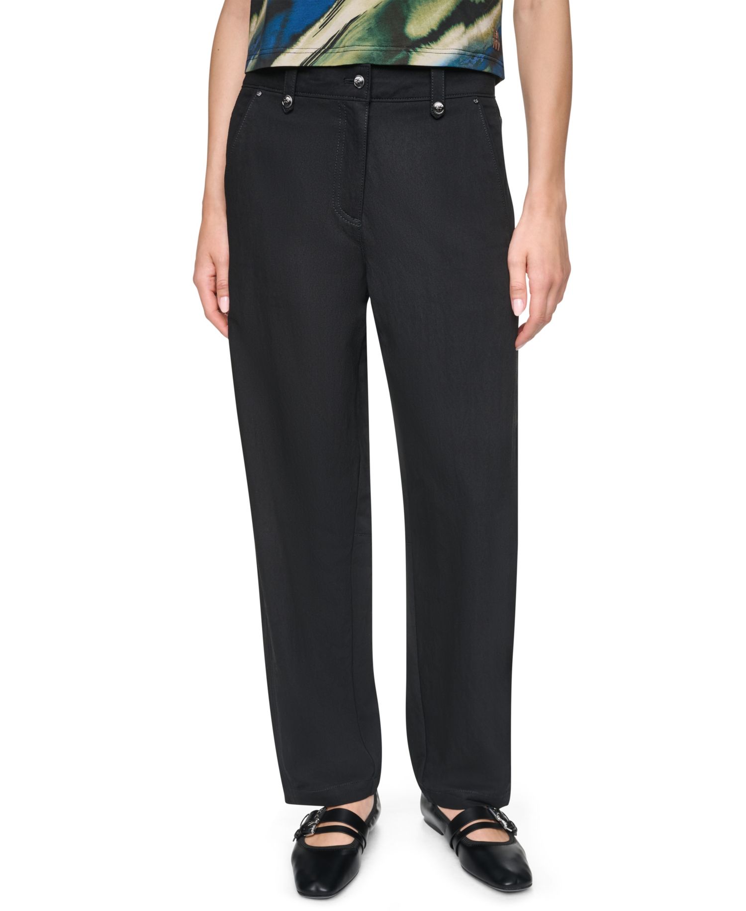 Women's Barrel-Leg Sanded Twill Mid-Rise Pants
