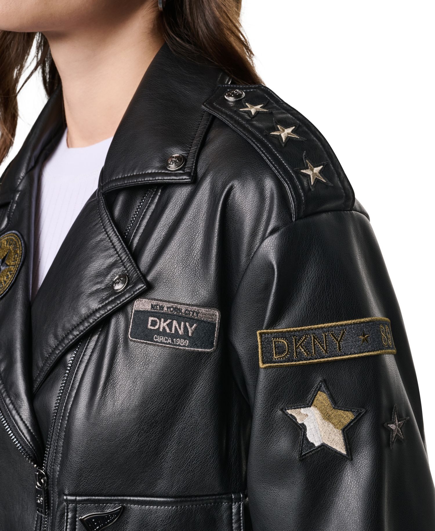 Women's Faux Leather Collared Zip-Front Jacket