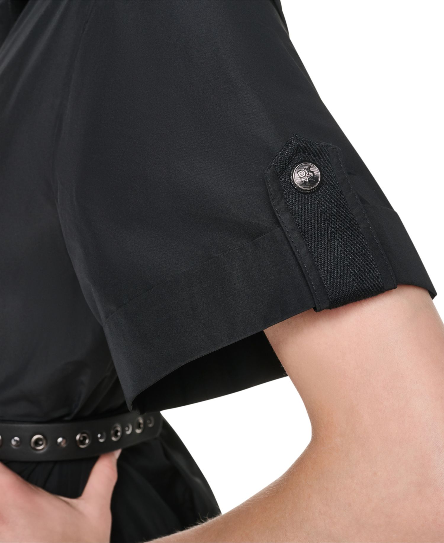 Women's Collared Short-Sleeve Removable Belt Midi Dress
