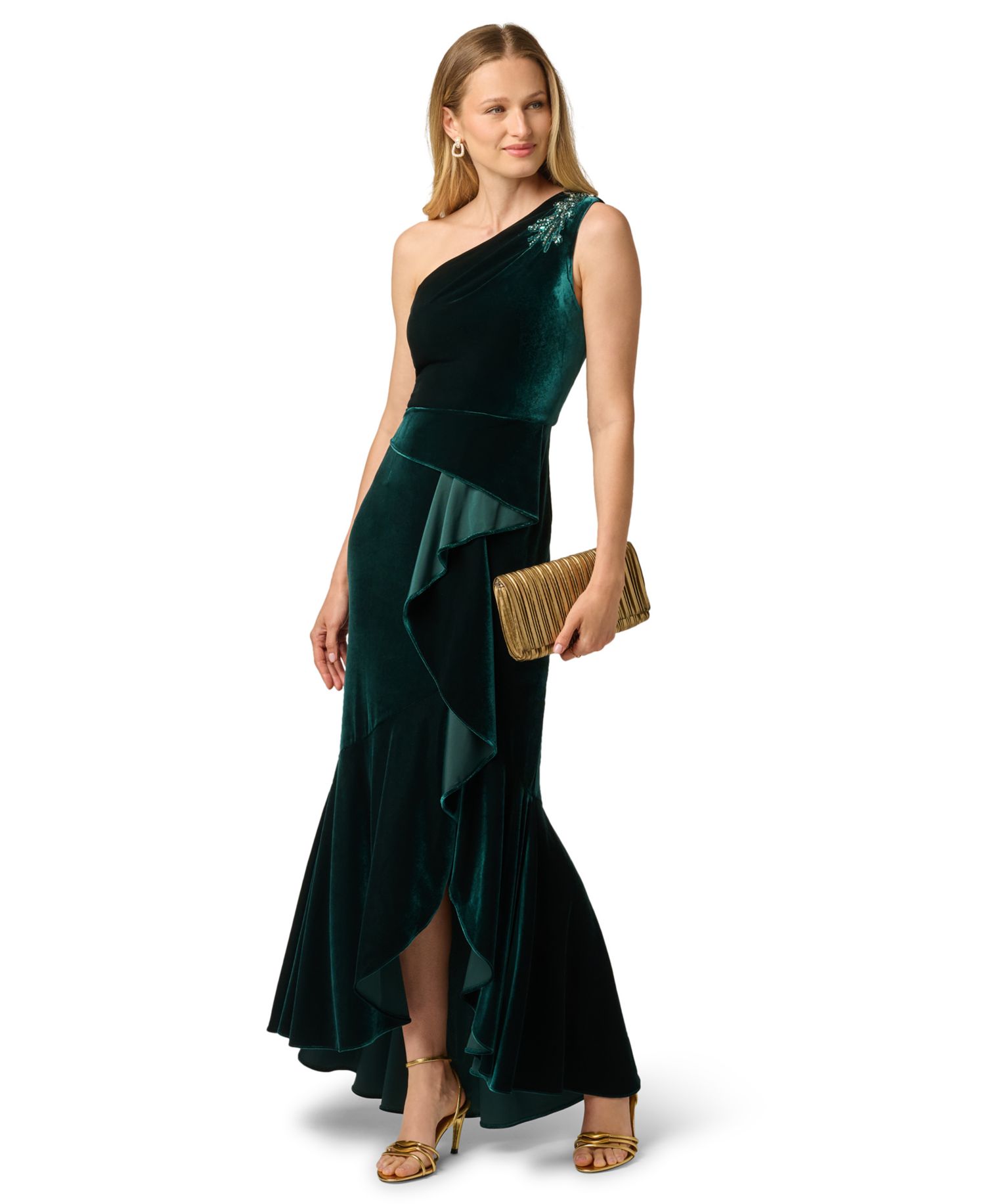 Petite One-Shoulder Velvet Dress