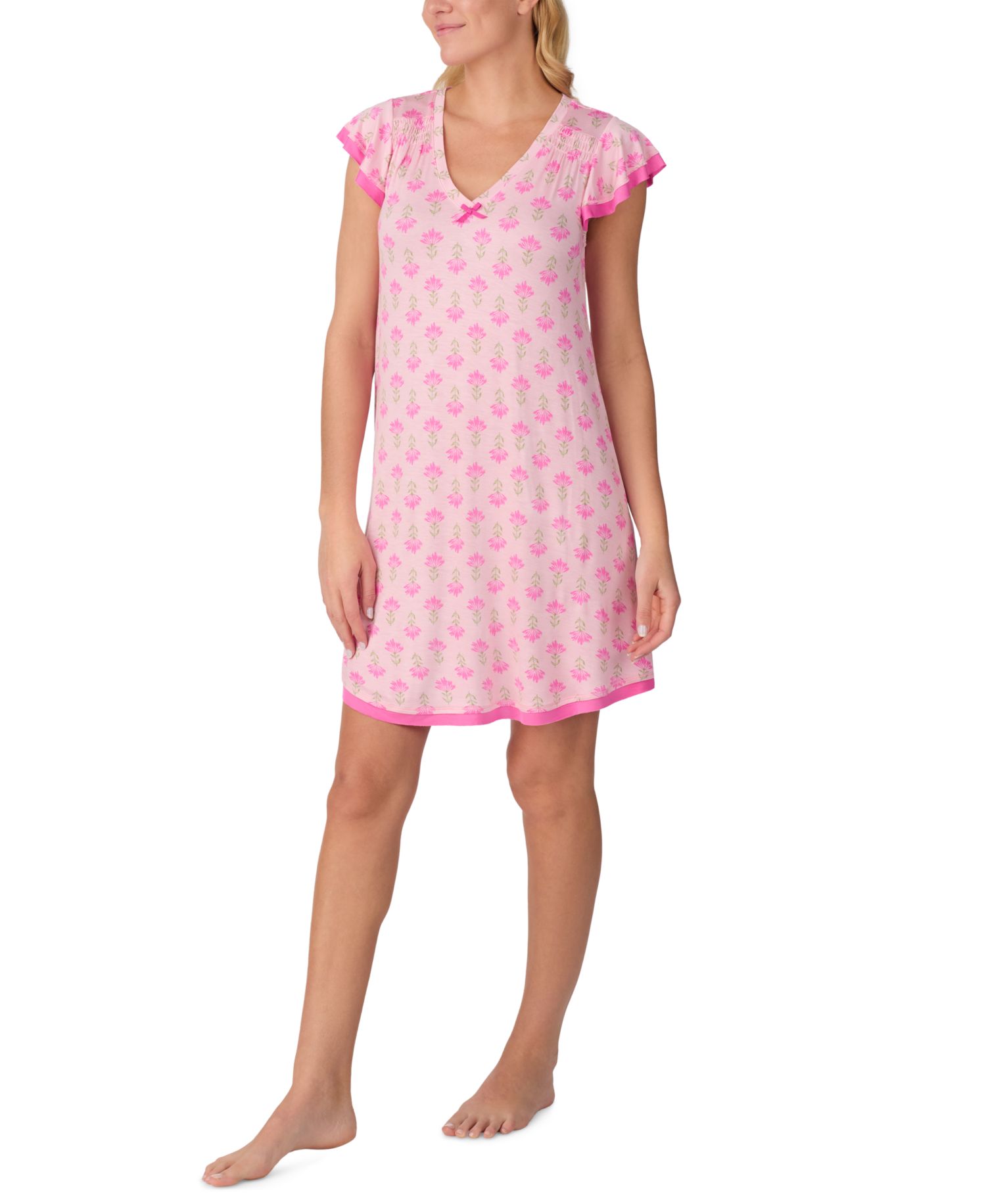 Women's Short Flutter-Sleeve Floral Jersey Chemise