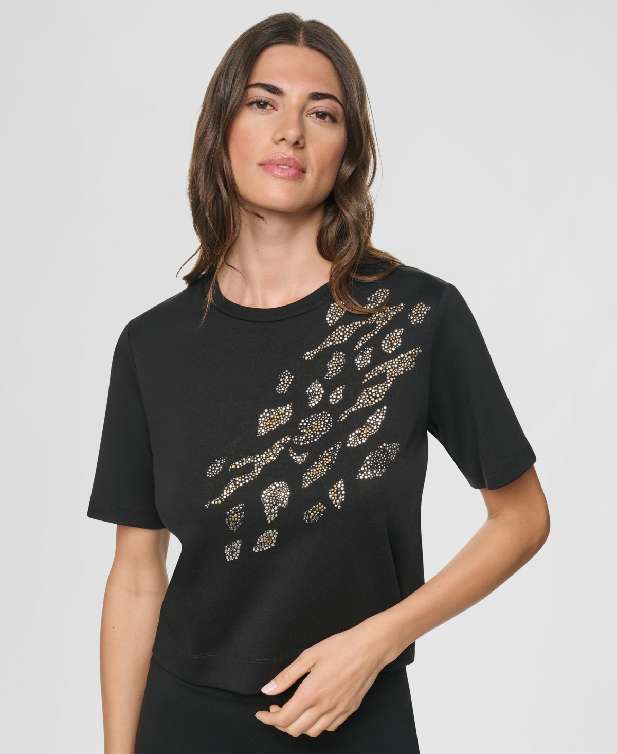 Dkny Women's Animal Print Heatset Short-Sleeve Crewneck Cotton Top