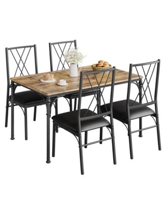 Contemporary 5-Piece Dining Table Set Rectangular Kitchen Table with 4 Chairs and Bench Space-Saving Metal and Wood Dinette Furniture