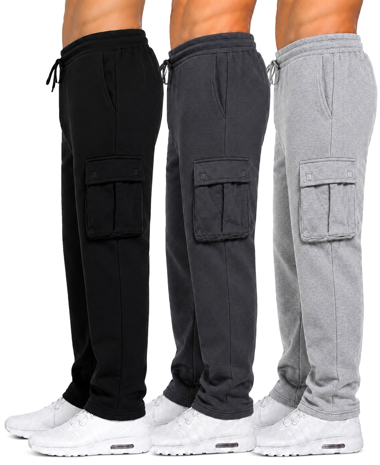 Men's Fleece-lined Cargo Sweatpants, 3-Piece