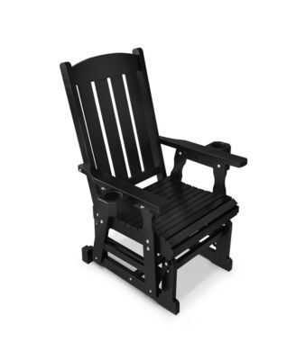Wooden Patio Glider for One Person, with High Back and Deep Contoured Seat, Solid Fir Wood, Heavy Duty 600 LBS