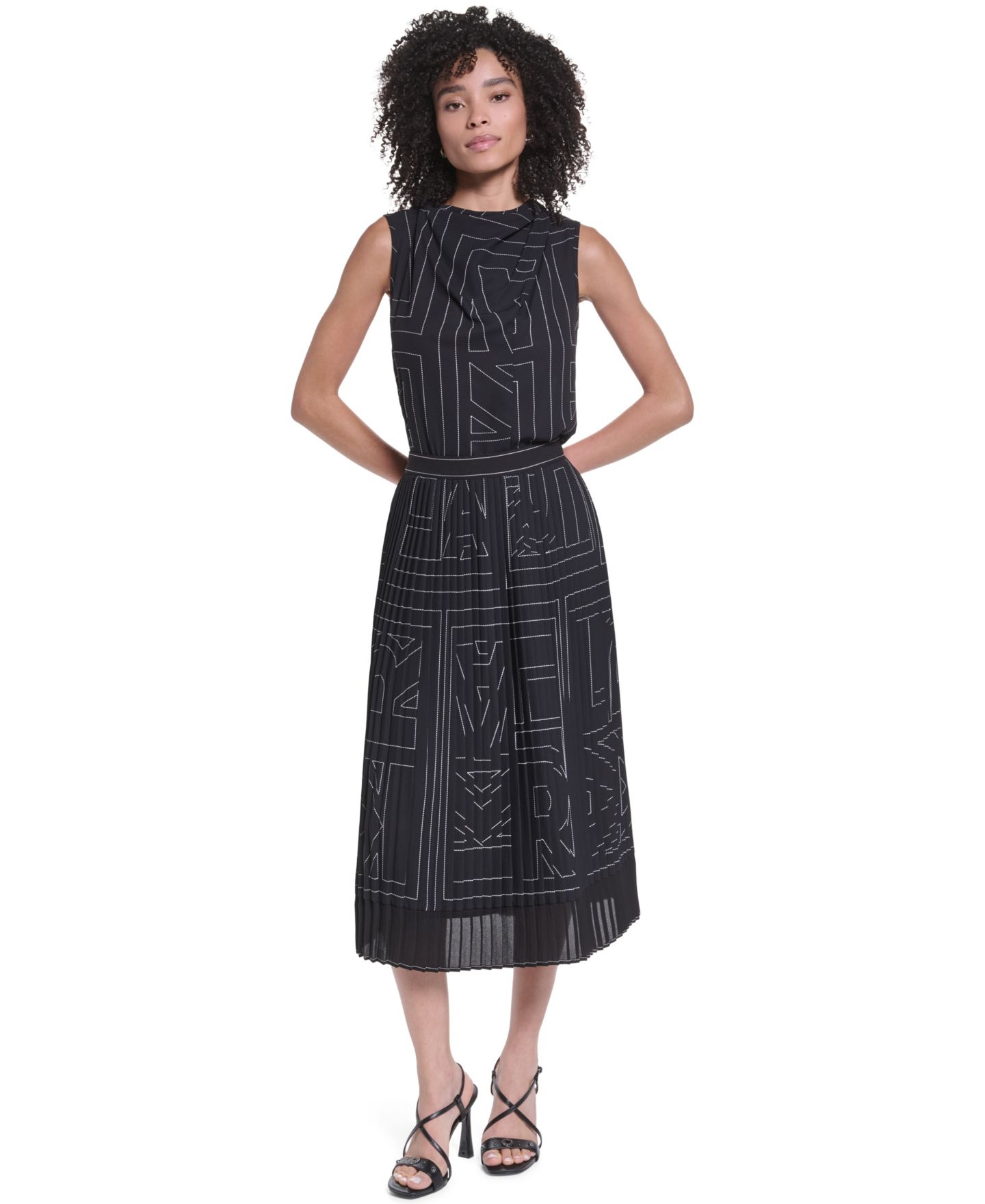 Женская юбка KARL LAGERFELD PARIS Pleated Midi, цвет: Чёрный / Мягкий белый — фото 6
