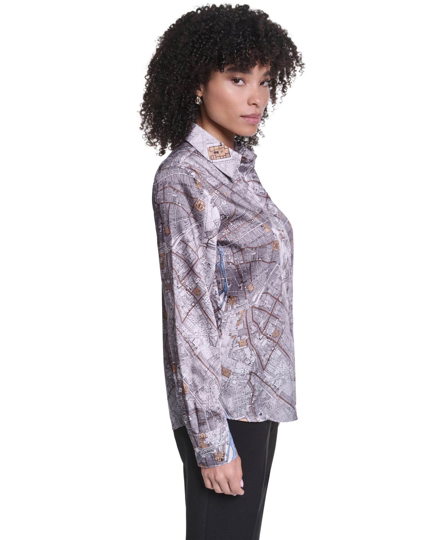 Женская блузка KARL LAGERFELD PARIS Long-Sleeve Button-Front Blouse, цвет: Мягкий белый разноцветный — фото 4