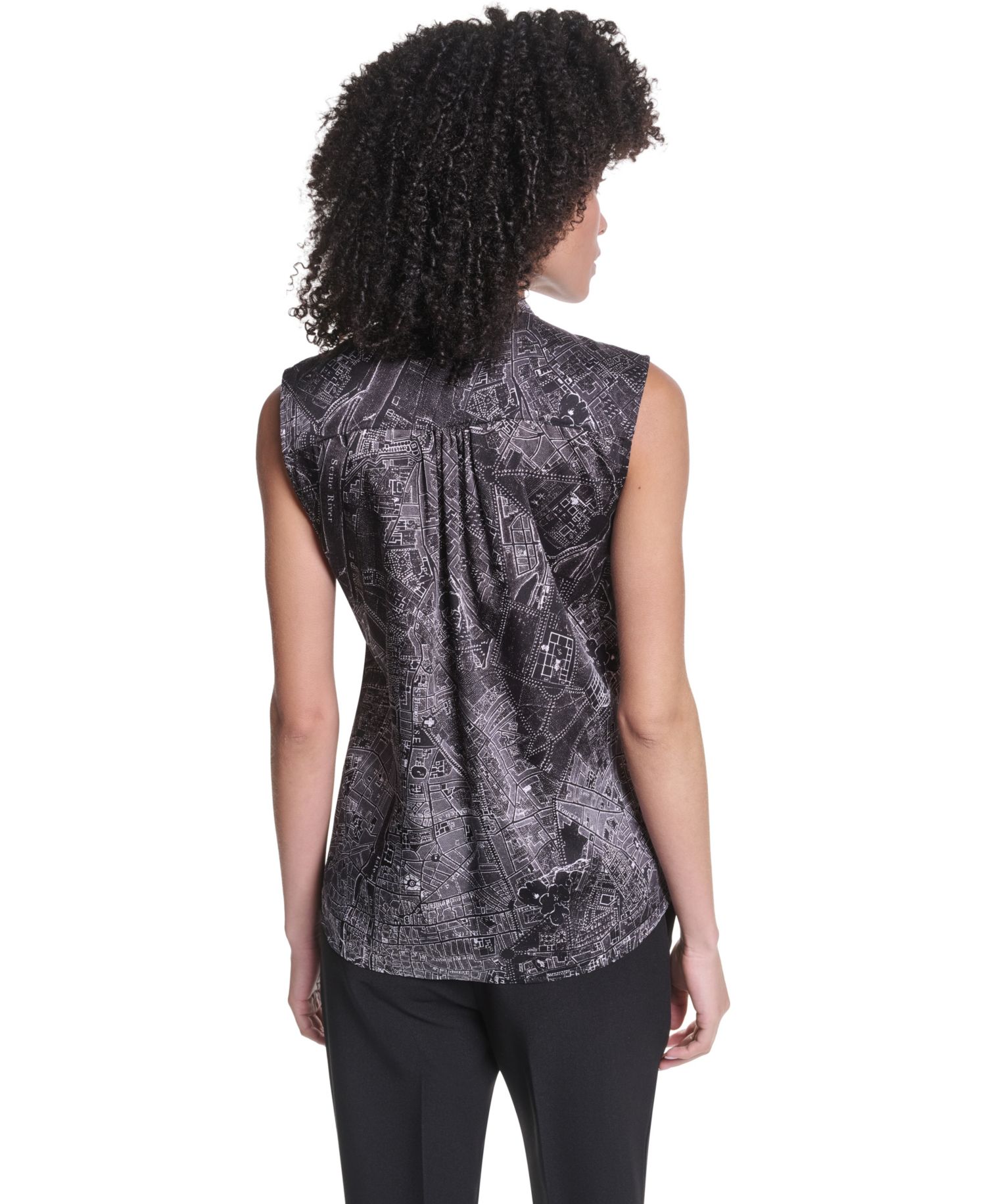 Women's Sleeveless Mock-Neck Button-Front Blouse