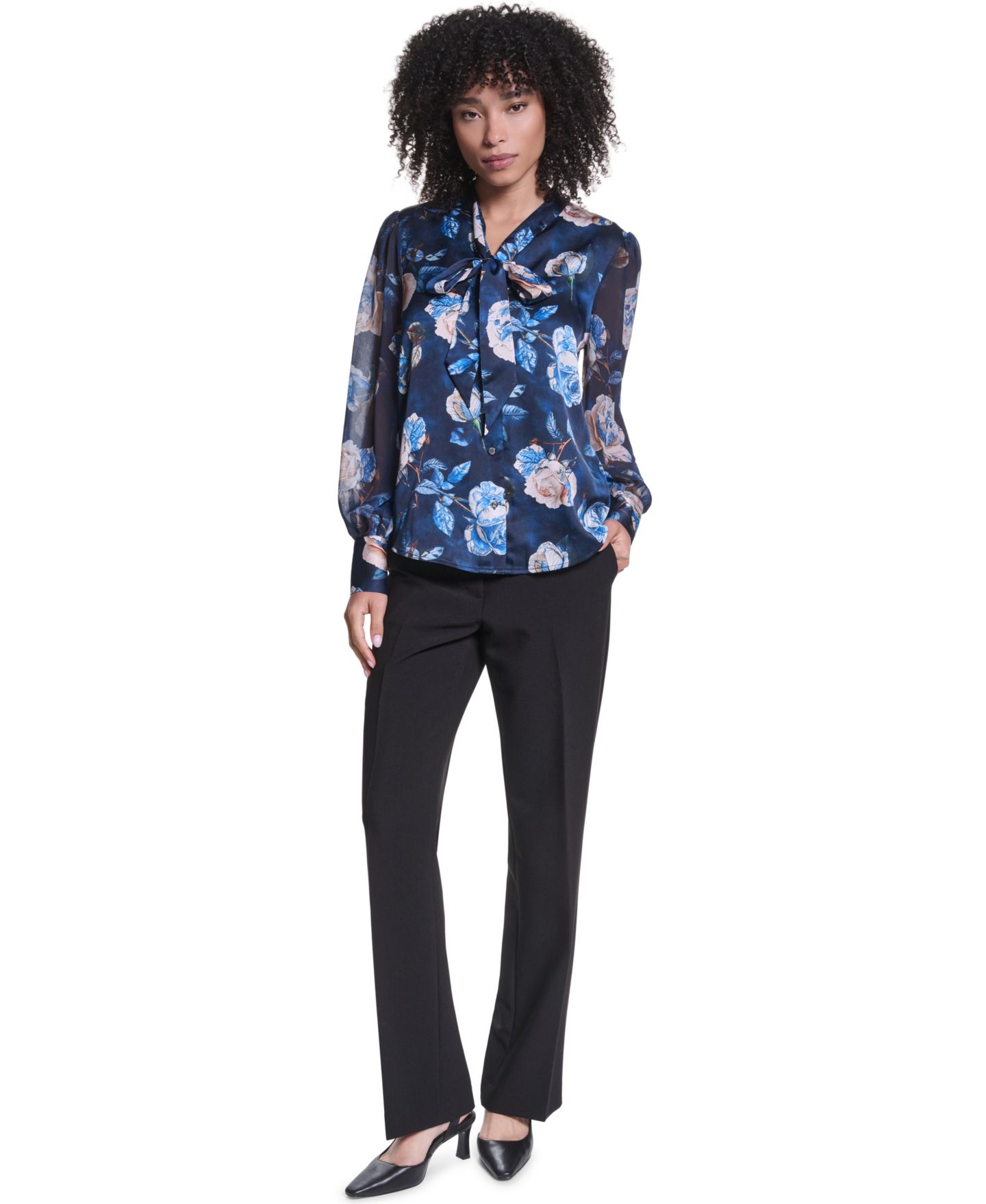 Женская блузка KARL LAGERFELD PARIS Long-Sleeve Blouse, цвет: Стальной синий разноцветный — фото 6