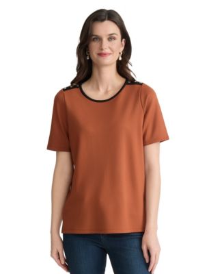 Women's Color-Block Button Shoulder T-Shirt