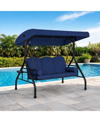 Outdoor Patio Swing Chair, 3 Seat Porch Swing with Canopy, Heavy Duty Steel Frame Garden Swing Bench, Cushioned Outdoor Hanging Seat