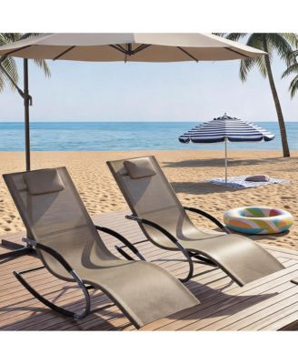 Set of 2 Adjustable Patio Lounge Chairs with Breathable Mesh, Steel Frame & Pillows for Poolside, Garden or Yard.