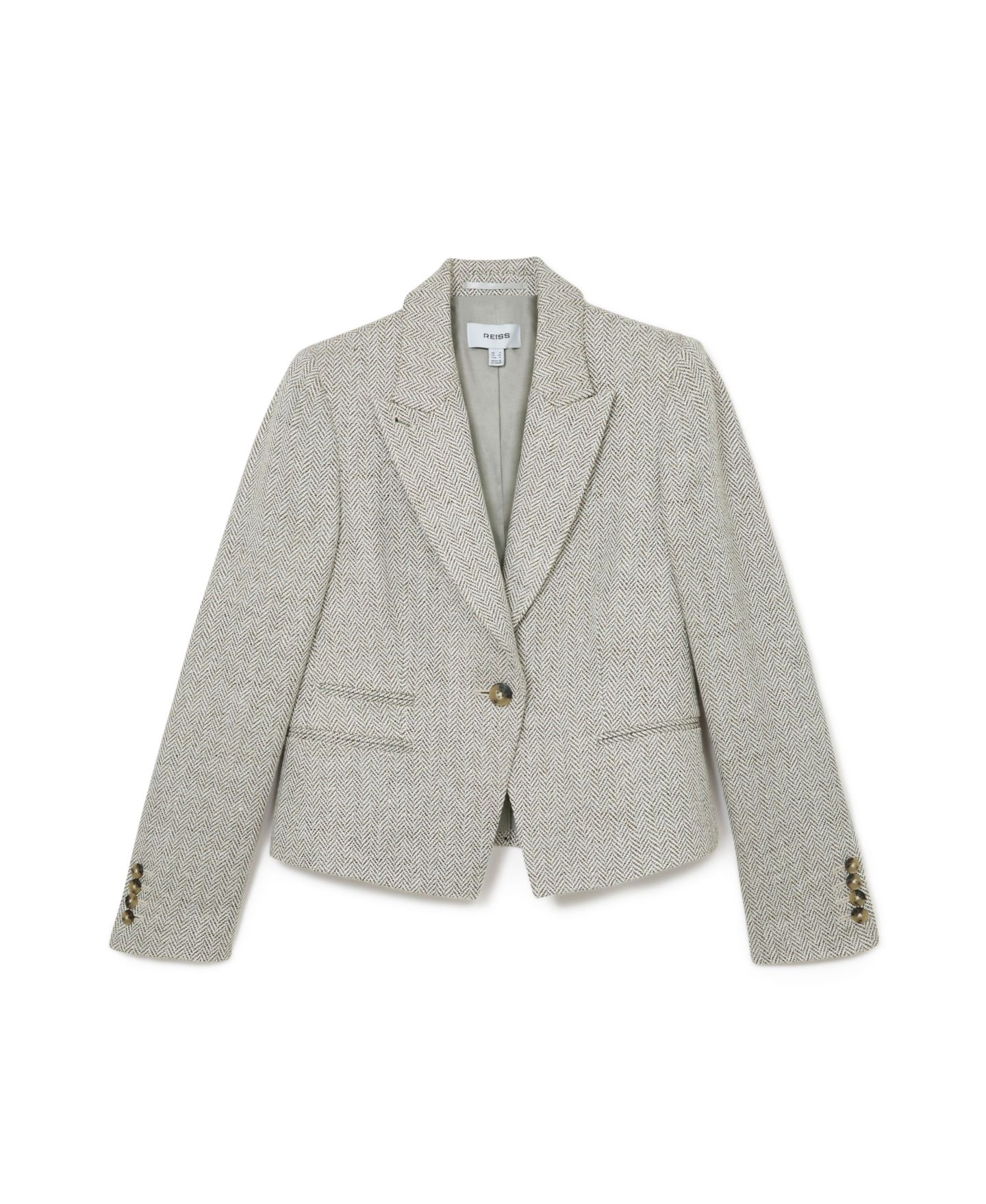 Женский пиджак REISS Ezra Herringbone Cropped Linen-Blend Blazer, цвет: Нейтральный — фото 5