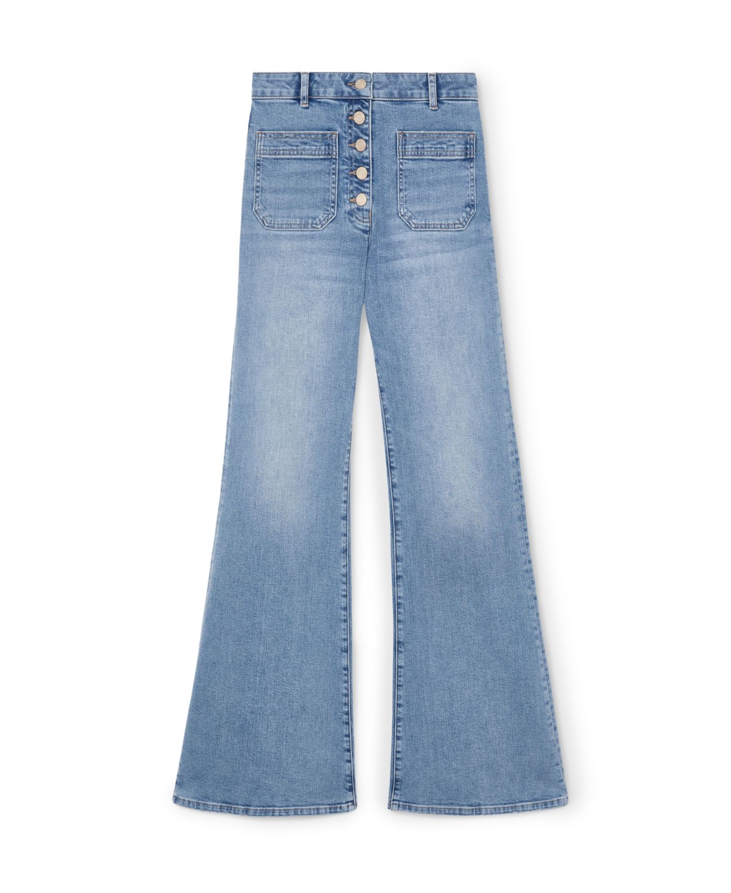 Женские джинсы REISS Cali High-Rise Flared Cotton-Blend, цвет: Светлый синий — фото 5