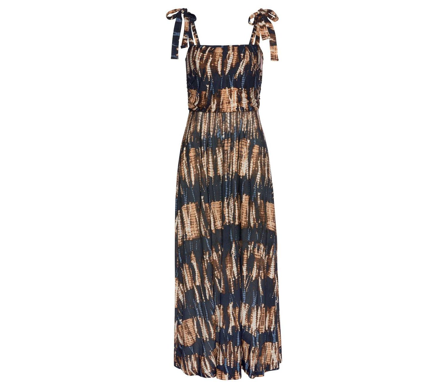 Women's Viscose Tropical Print Tie Strap Slit Halter-Neck Maxi Dress