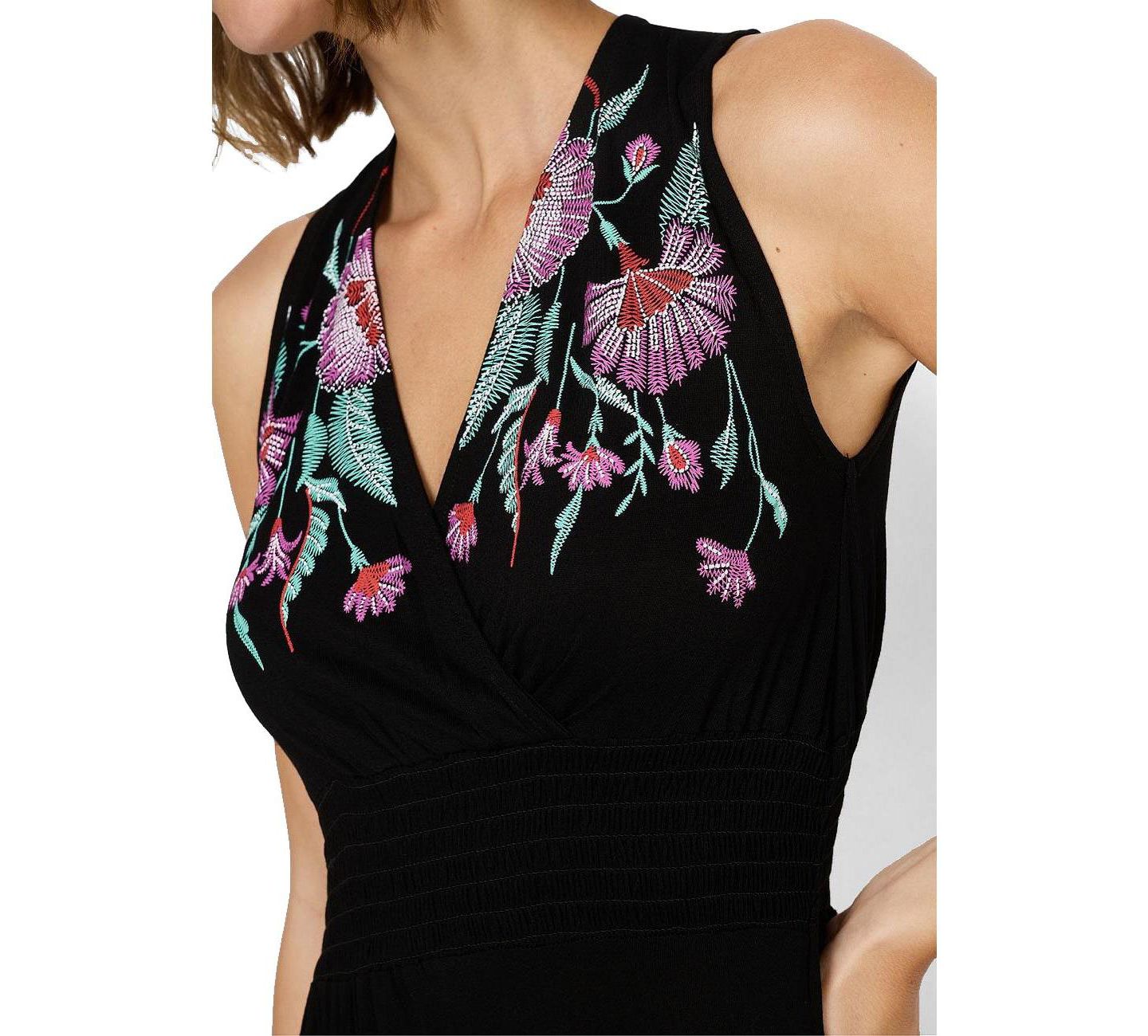 Женское платье LASCANA Viscose Floral Print Embroidered Column V-Neck Maxi, цвет: Чёрный — фото 3