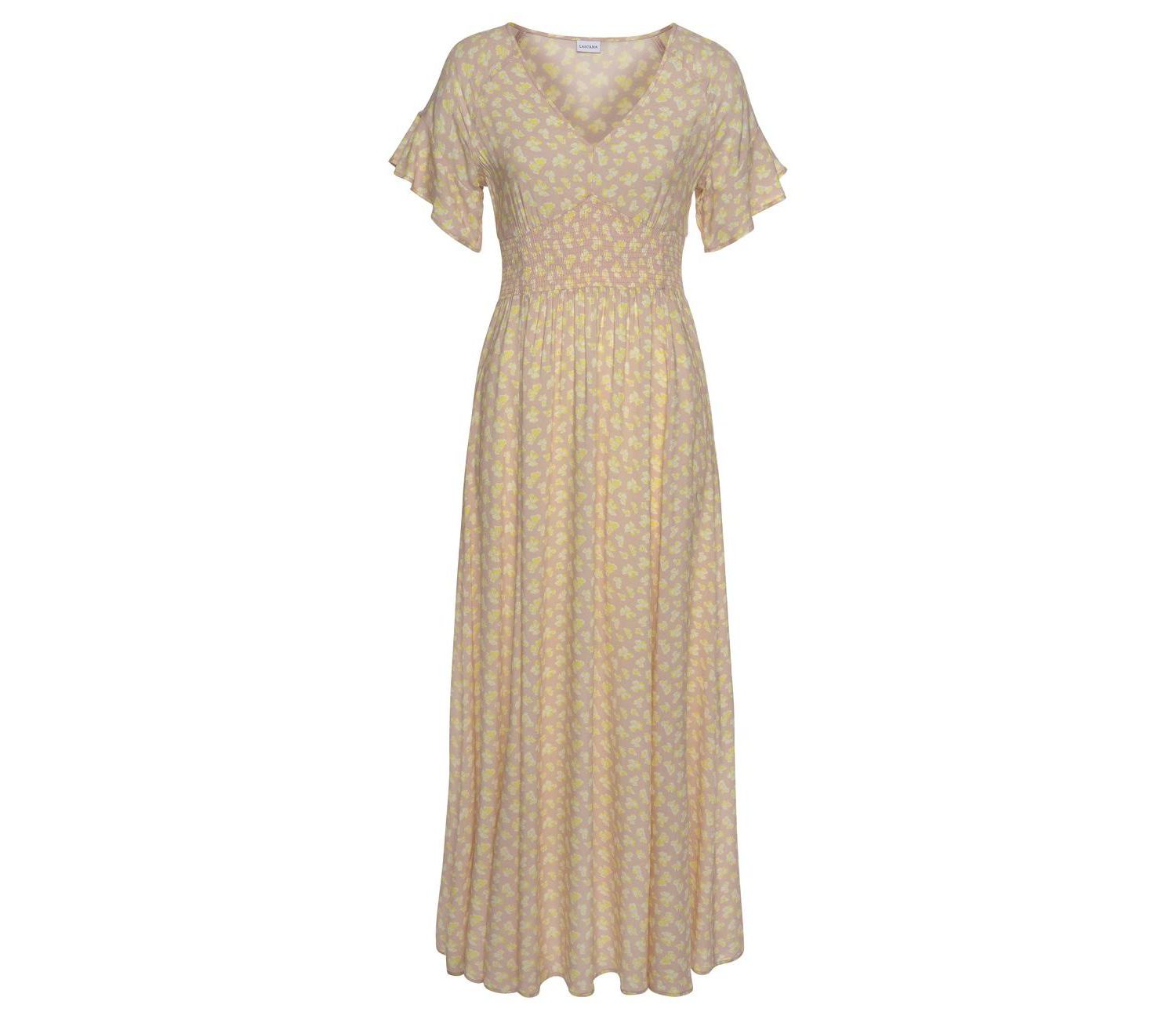 Women's Viscose Floral Print Ruffle-Trim Style V-Neck Maxi Dress