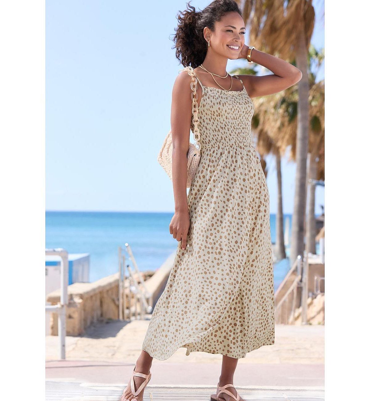 LASCANA Women's Smocked Dot Print Dress view 2 — MAYCSS fashion products