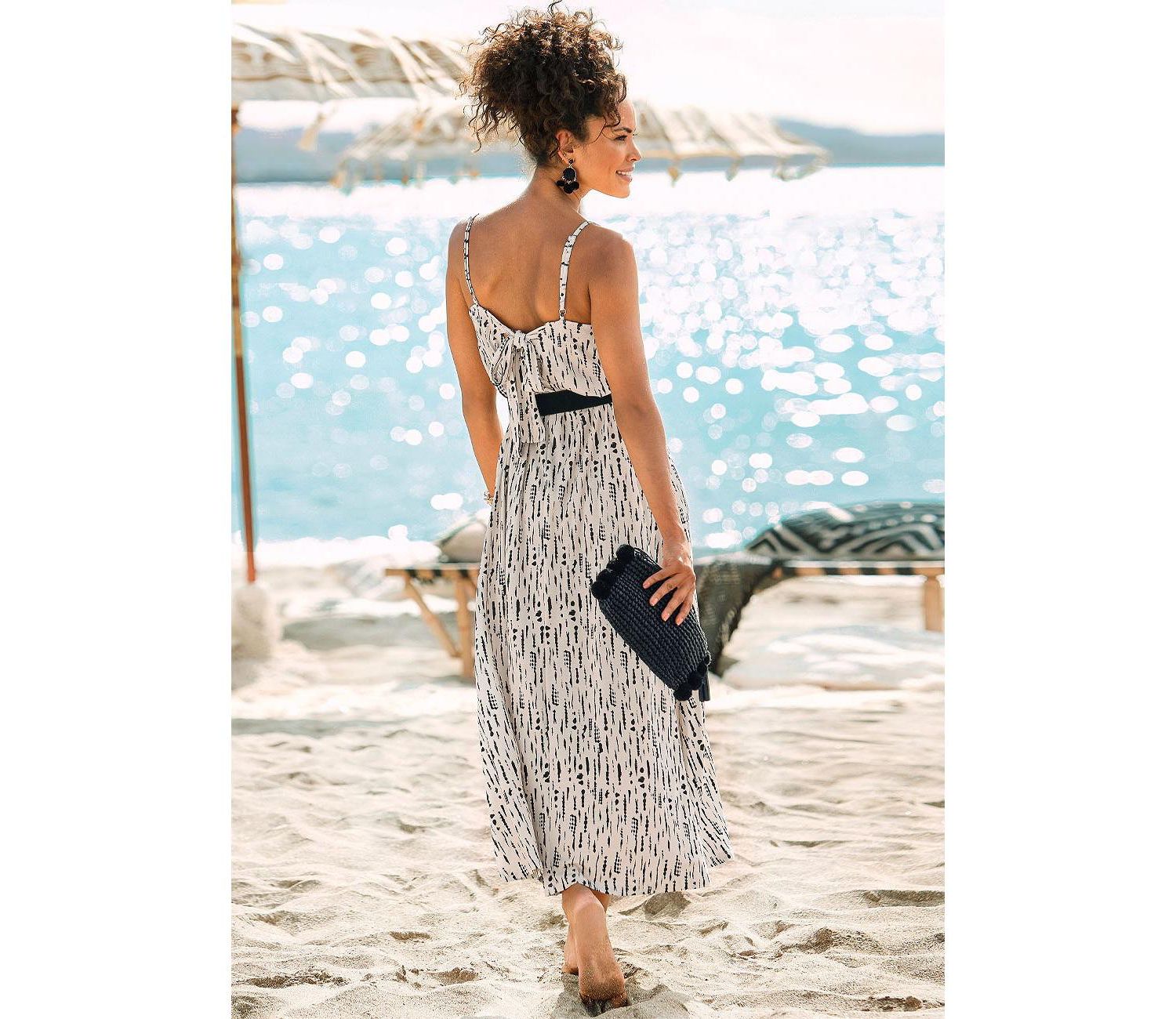 Women's Viscose Printed Tie Back V-Neck Maxi Dress