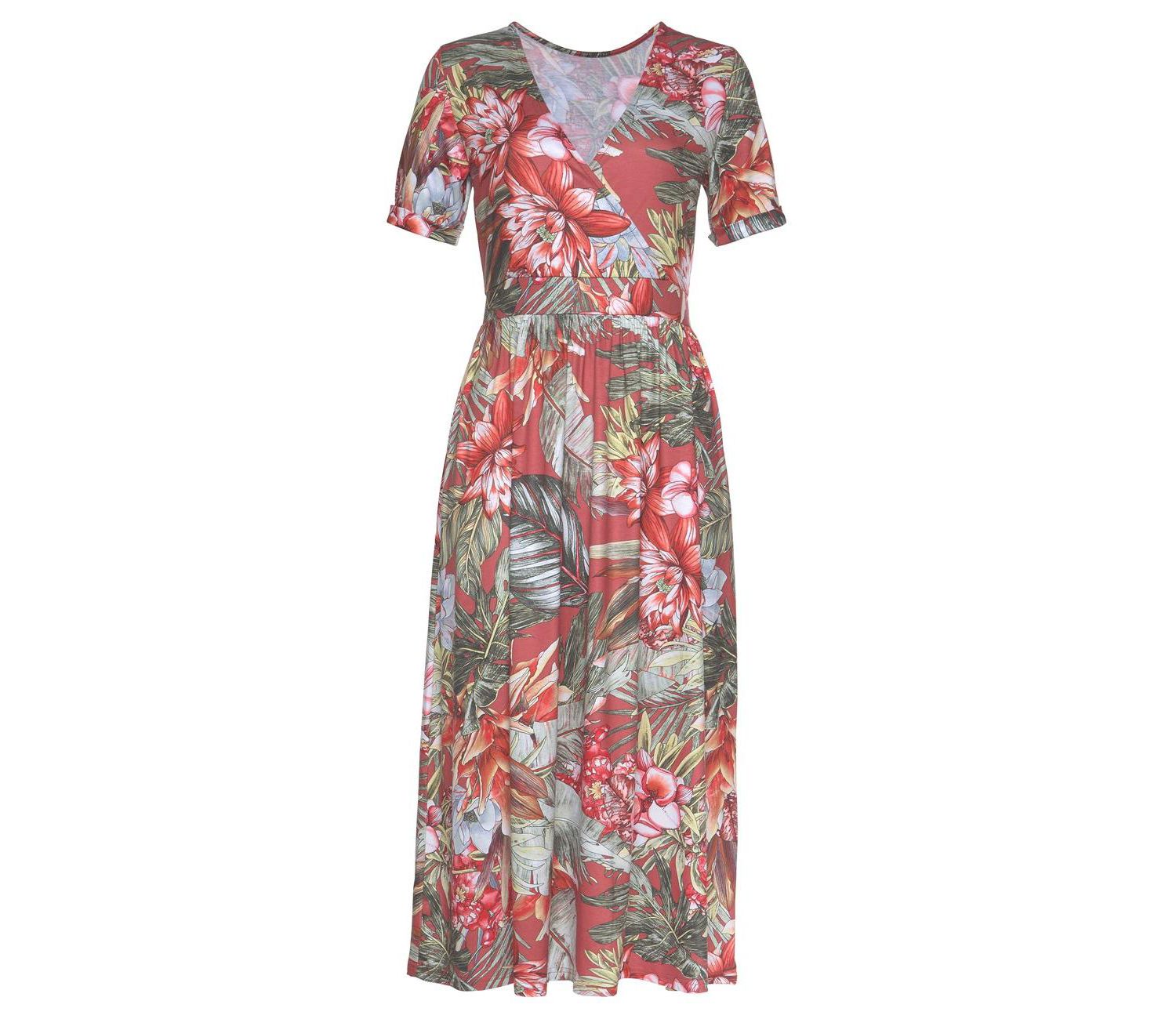 Women's Printed Everyday Comfort Wrap V-Neck Midi Dress