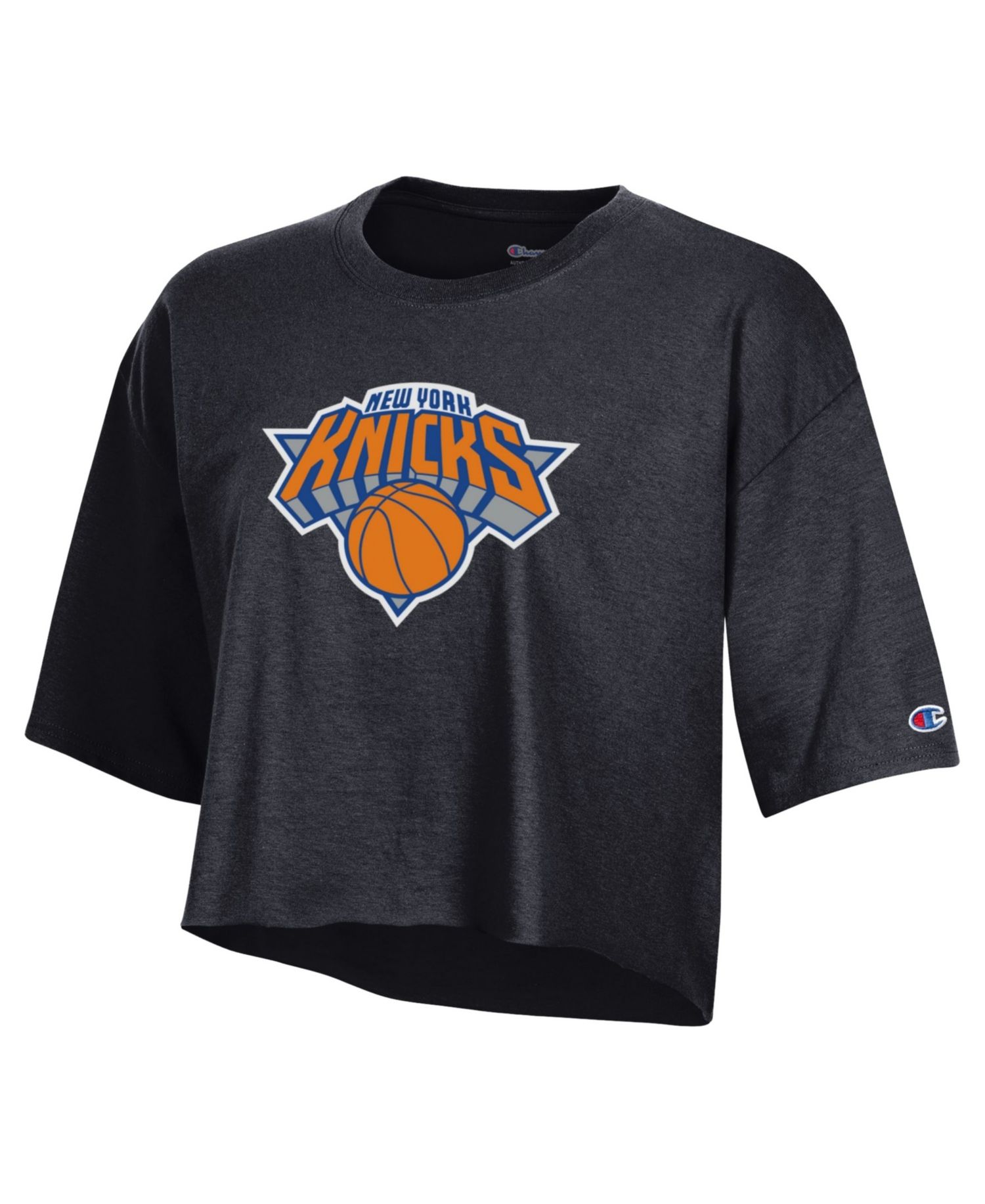 Women's Black New York Knicks Cropped Boyfriend T-Shirt