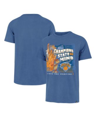 Men's Blue New York Knicks 2026 NBA Finals Champions Statue of Liberty Franklin T-Shirt