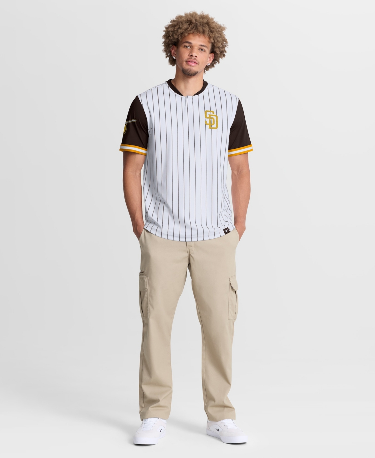 Fanatics Men's White/Brown San Diego Padres Pinstripe Walk Off T-Shirt