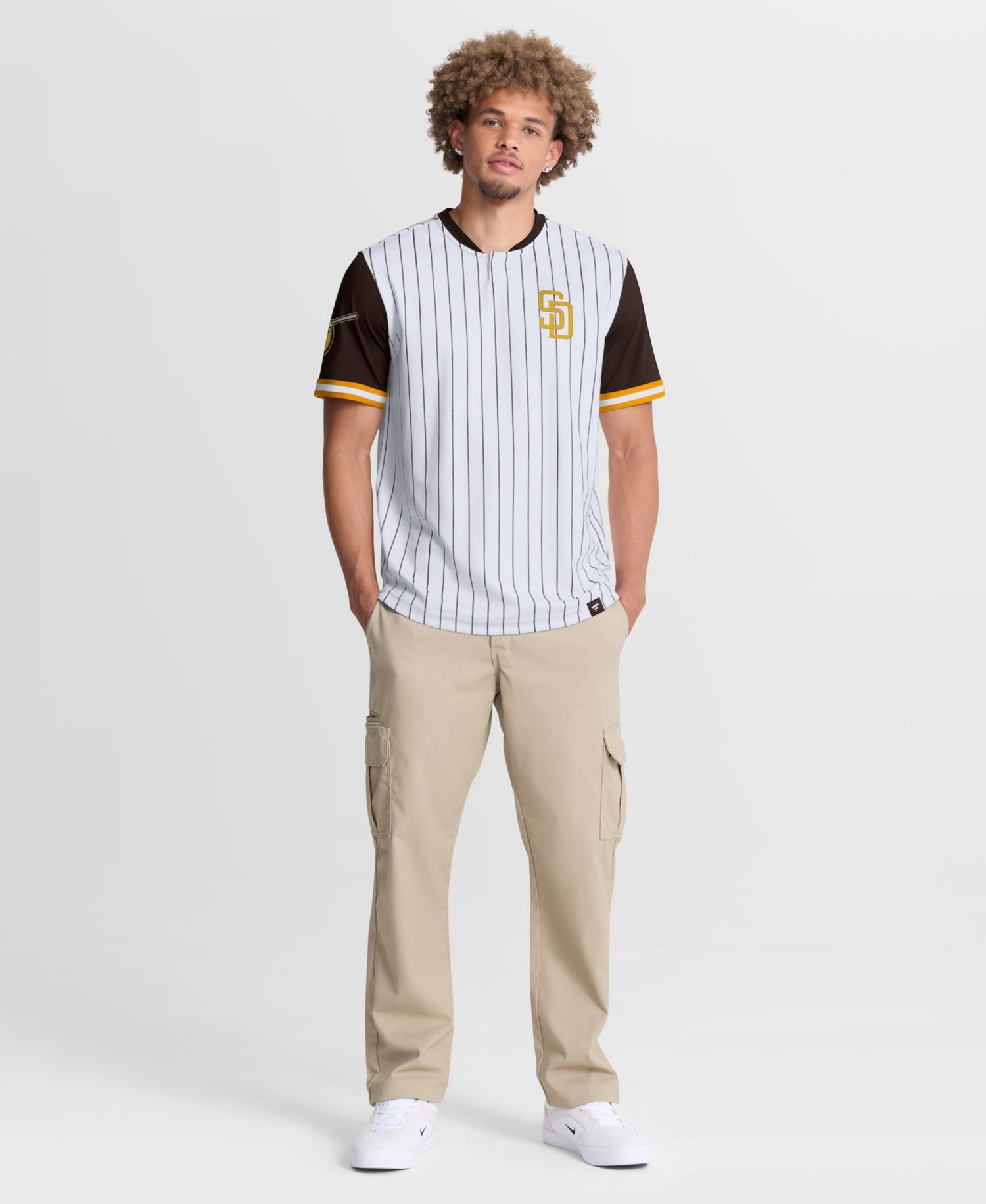 Men's White/Brown San Diego Padres Pinstripe Walk Off T-Shirt