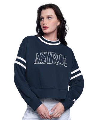 Women's Navy Houston Astros Power Play Cropped Pullover Sweatshirt