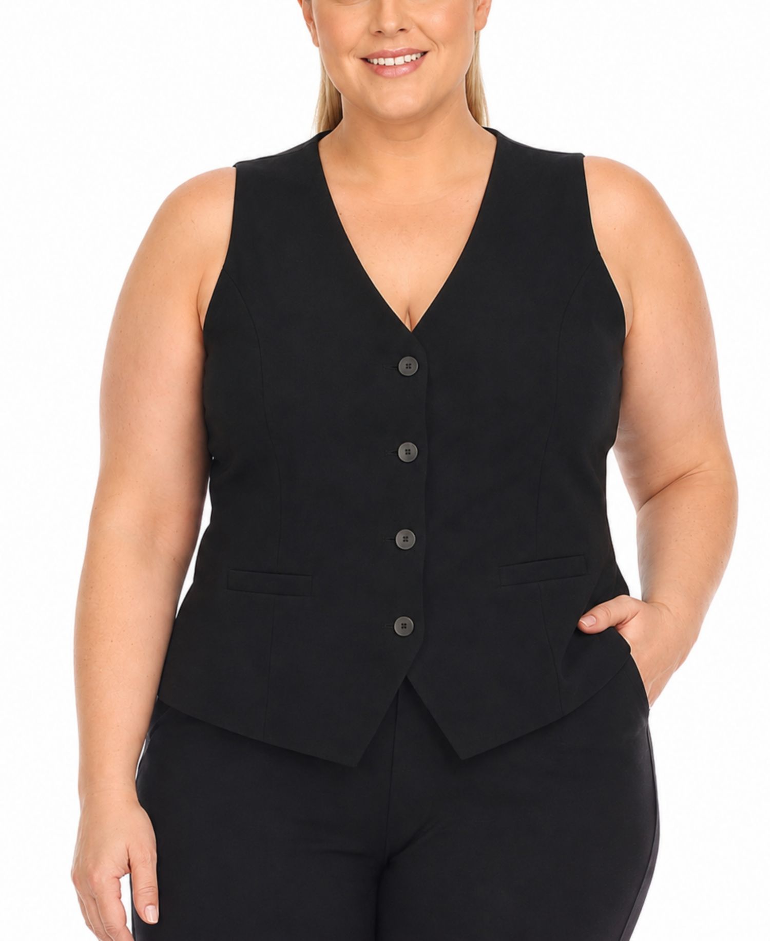 Plus Size Tailored Button Front Vest