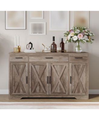 55" Sideboard Buffet Cabinet, Wooden Coffee Bar Cabinet with 3 Drawers and Adjustable Shelf, Floor Cupboard for Kitchen, Living Room