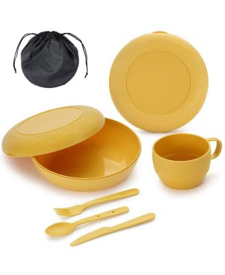 Camping Mess Kit 5 Piece Plastic Utensils Set With Carry Bag For Travel Picnic Outdoor