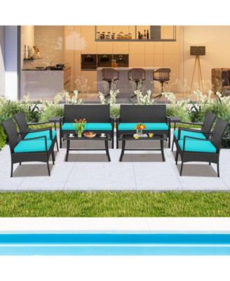 8Piece Patio Wicker Furniture Set Cushioned Chairs and Loveseat with Coffee Table Garden