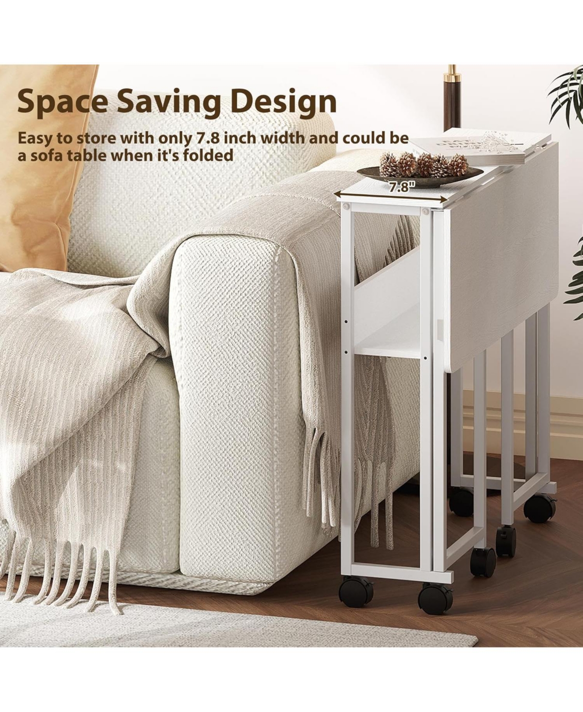 gaomon Folding Rolling Desk with Storage Shelf, Space-Saving Portable Computer Table for Home Office