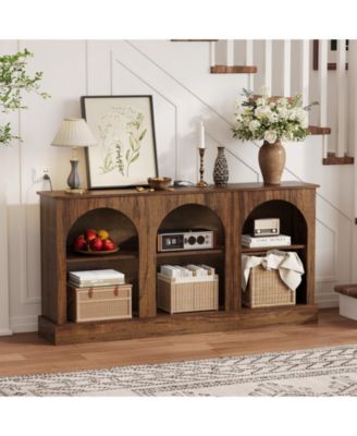 63" Arched TV Stand with Charging Station and 3-Tier Open Shelves, for 65-70" TV