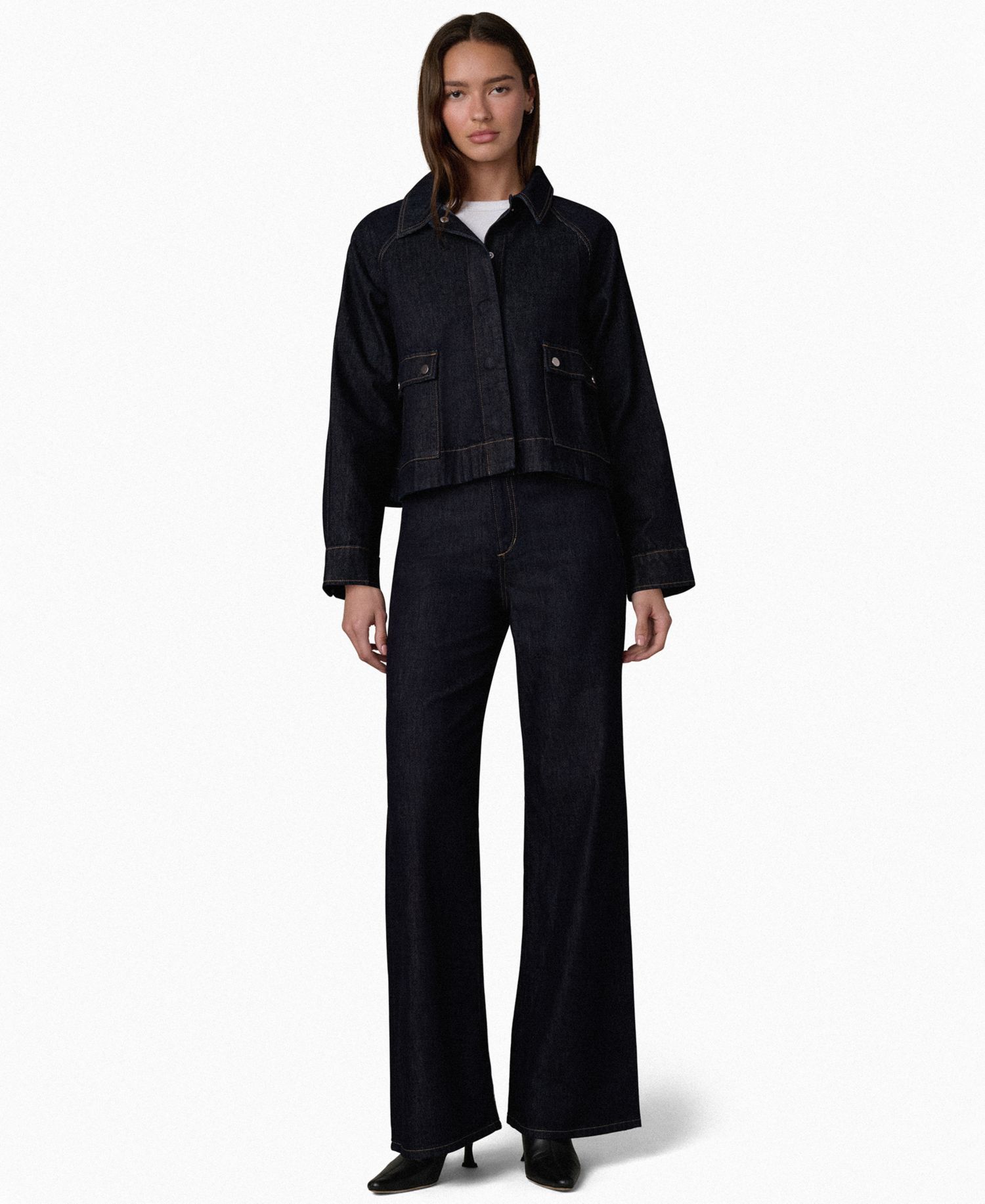 Women's Collared Patch Pocket Denim Swing Jacket