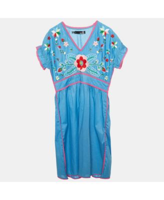 Women's Floral Embroidered Cotton V-Neck Dress