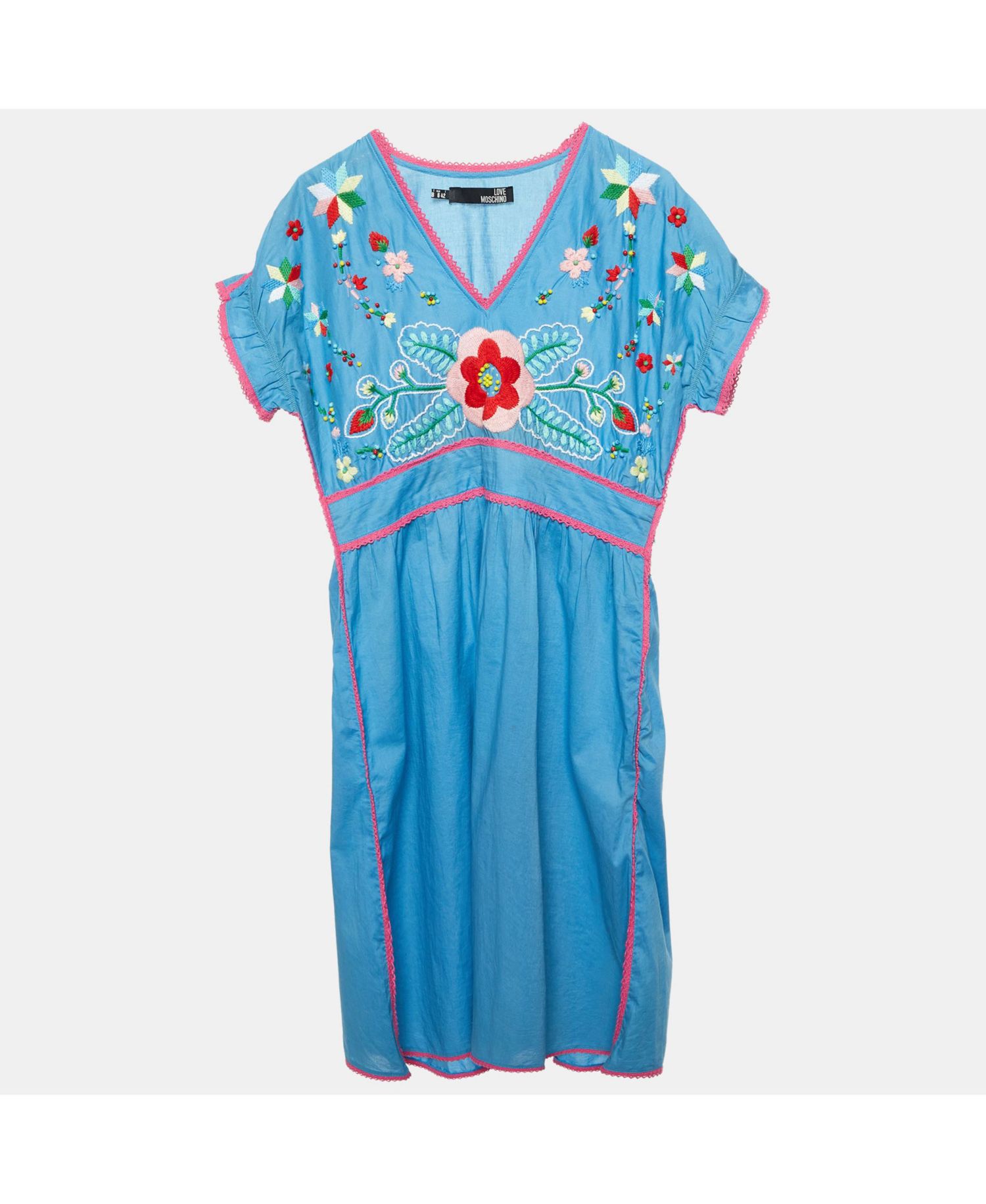 Women's Floral Embroidered Cotton V-Neck Dress