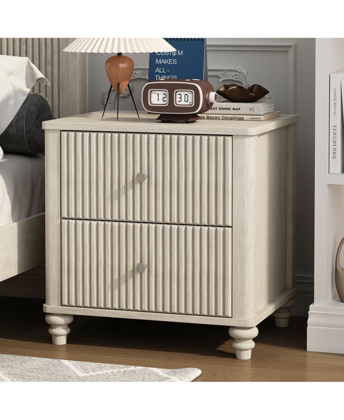 Streamdale Furniture Fluted 3-Drawer Mid-Century Modern Nightstand, 21.65" Wide