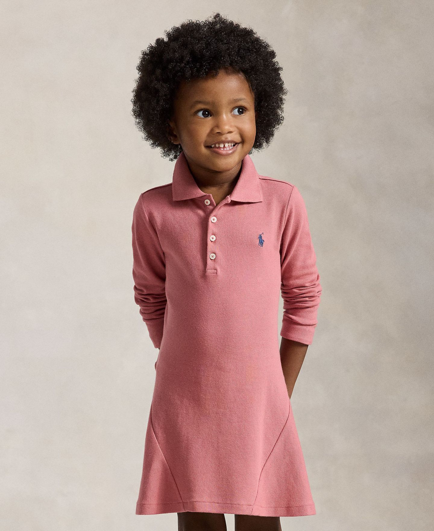 Платье Polo Ralph Lauren Stretch Mesh Long-Sleeve Polo Dress для девочек, цвет: Холщовый розовый — фото 2