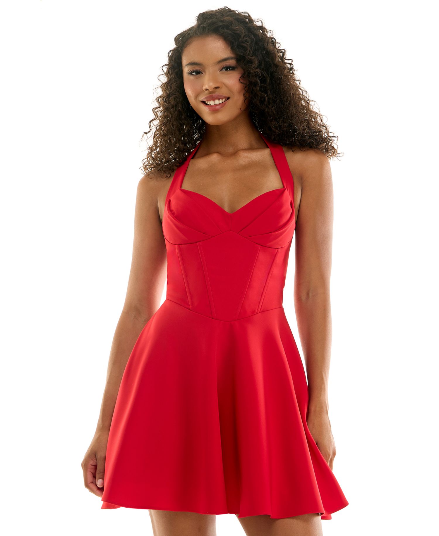Juniors' Halter Neck Fit and Flare Dress