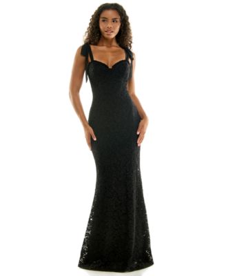 Juniors' Glitter-Lace Tie-Shoulder Sweetheart Gown