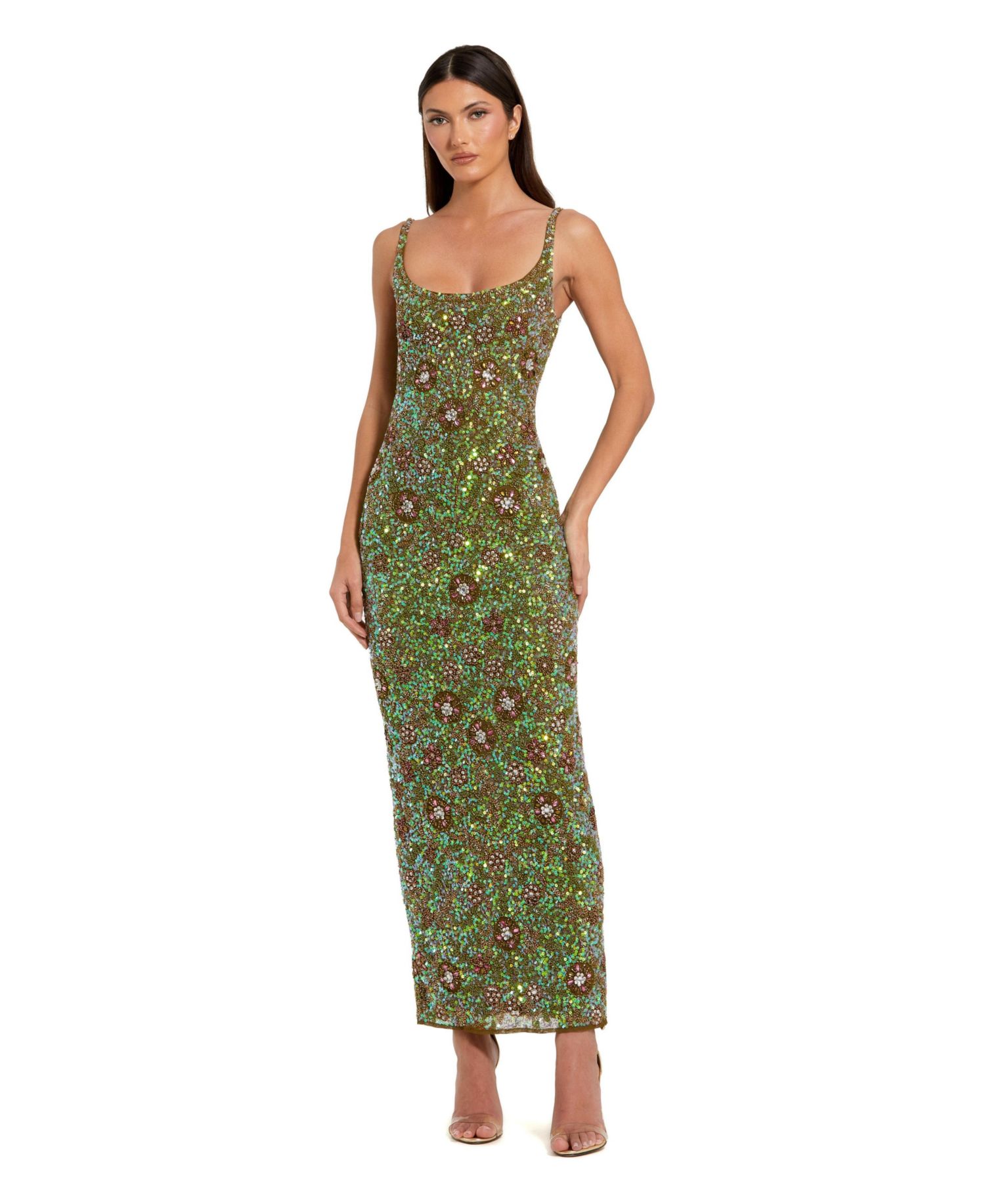 Petite Sleeveless Hand Beaded Floral Midi Dress