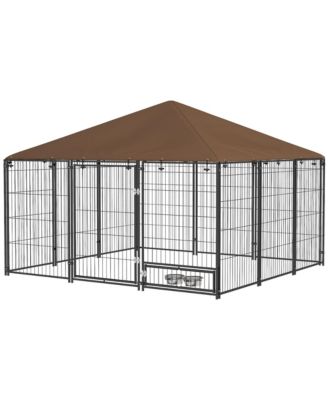 Outdoor Dog Kennel Playpen with Canopy and Rotating Bowl