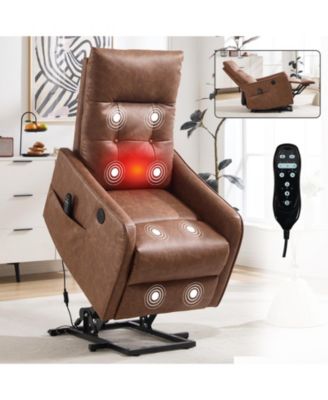Power Lift Recliner Chair with Massage and Heat, 155degree(s) Reclining Chair with USB Port, PU Leather